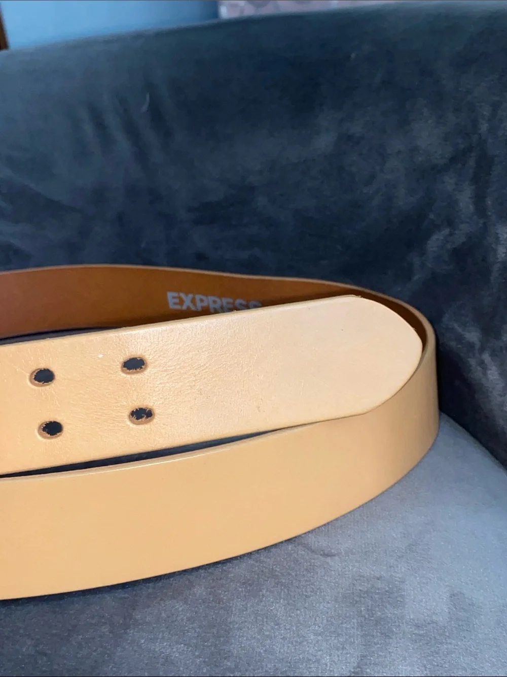 Vintage Express Tan Leather Belt Size L Double Prong Made in USA Y2K Boho Large